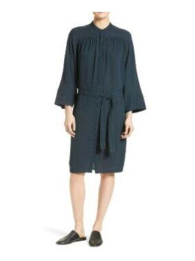 Vince Silk Oversized Shirtdress in Coastal Blue - XS
